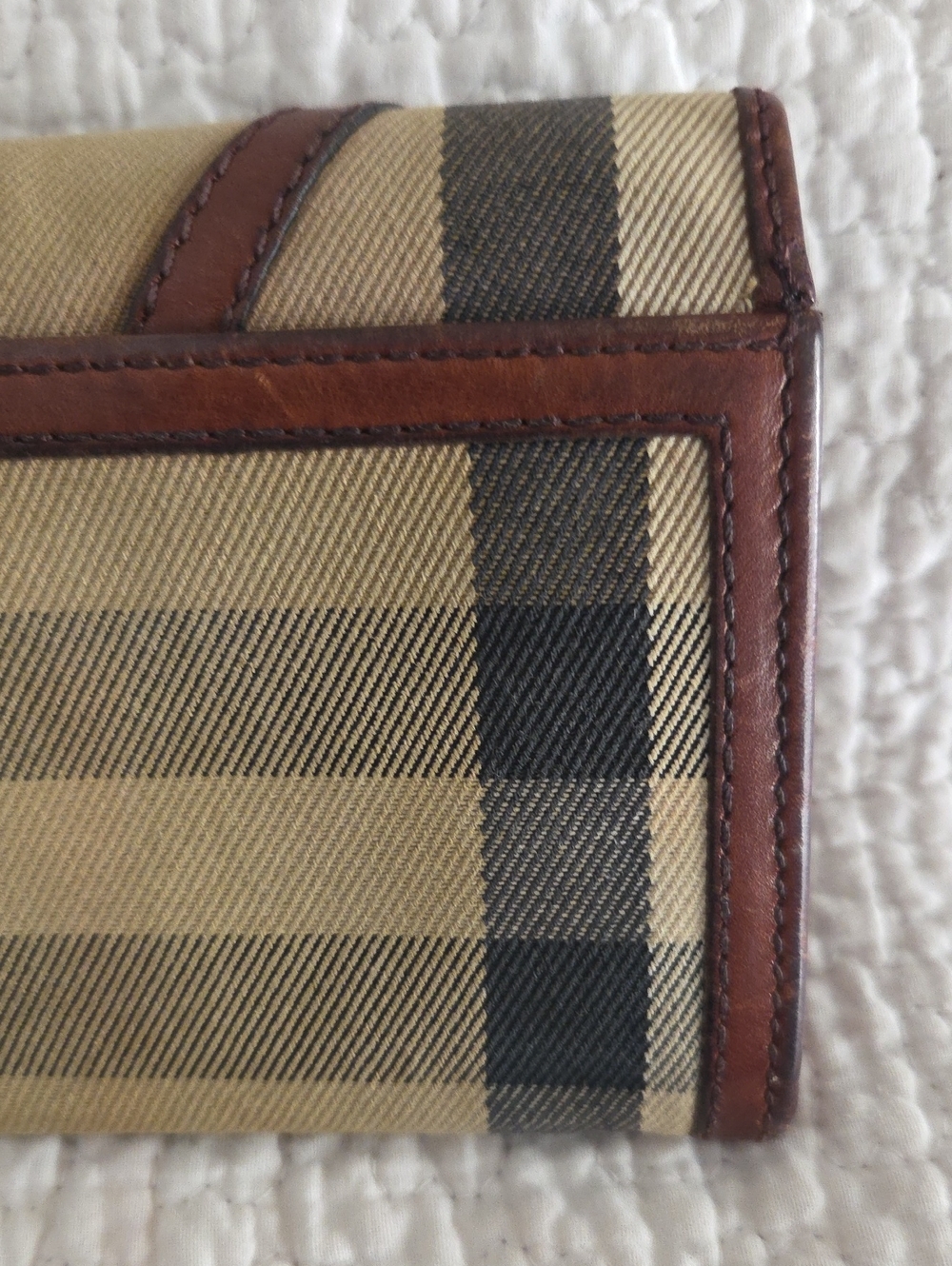 Burberry Beige Plaid Continental Wallet with Brown Leather Trim - Picture 12 of 16